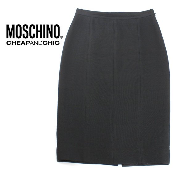 Vintage Moschino Cheap & Chic Black 100% Wool Knee Length Pencil Skirt IT40 4/6 - Picture 1 of 9